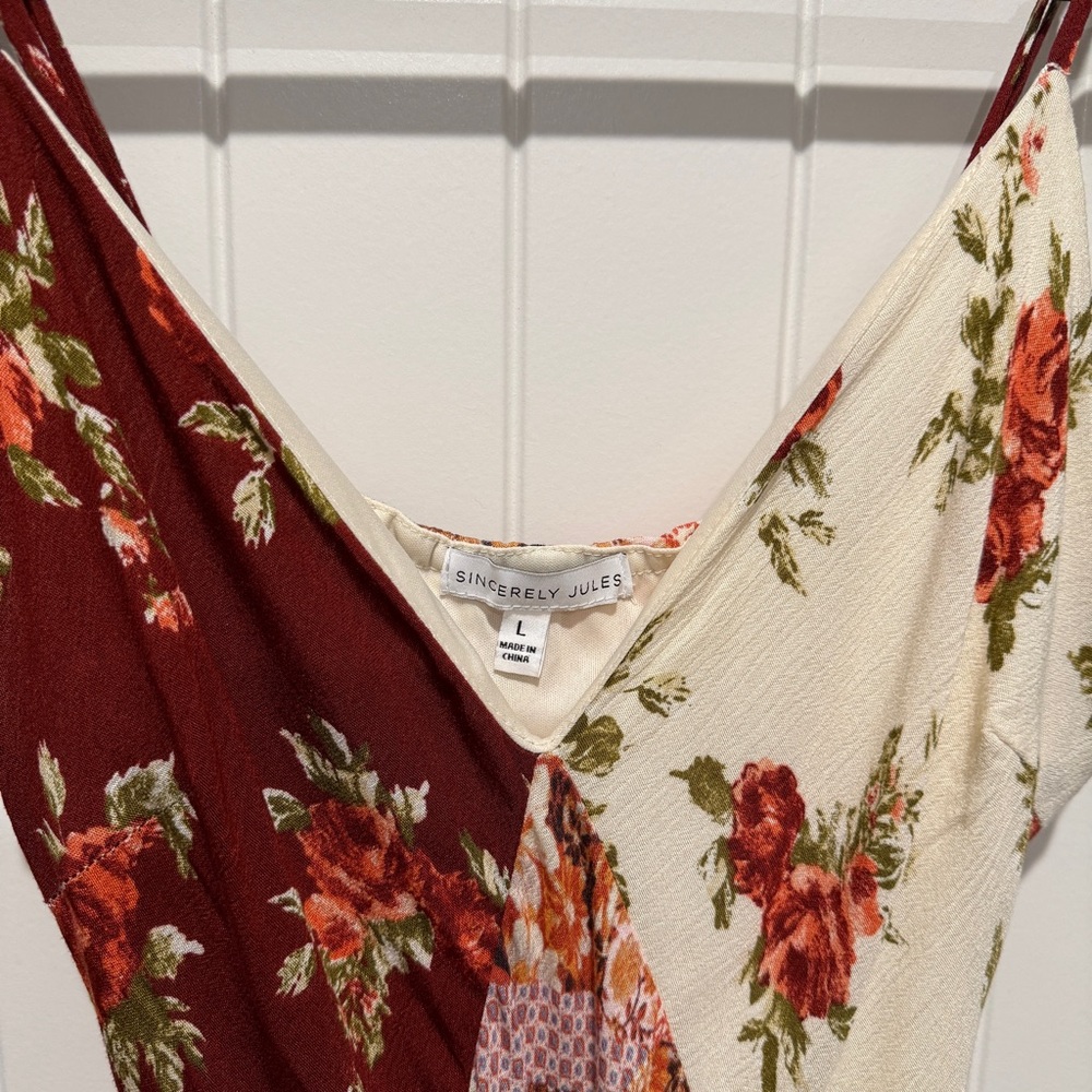 Sincerely Jules Burgundy and Cream Patchwork Floral Maxi Dress - Picture 5 of 12
